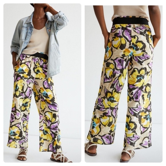 Maeve By Anthropologie Floral Wide Leg Pant Size Medium - Picture 7 of 7